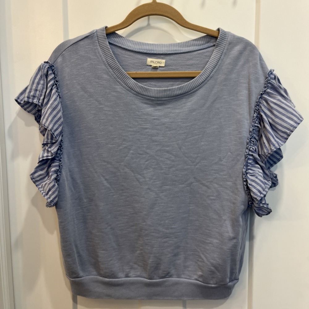 Pilcro Anthropologie Chambray Flutter Sleeve Sweatshirt Shirt Top Tee Women Sz S